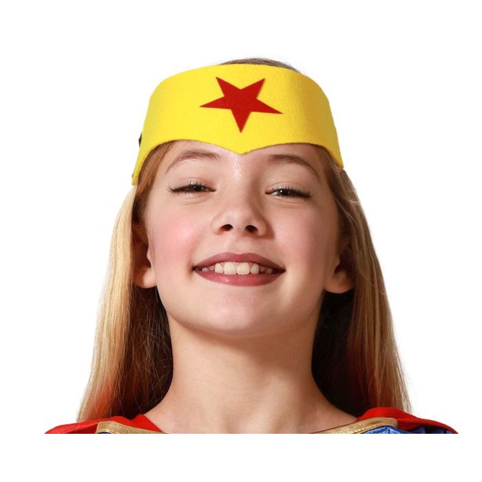 Cinta para cabeza amarilla con estrella roja - Disfraz de superheroína para niñas en carnaval y fiestas 0 Cinta para cabeza amarilla con estrella roja - Disfraz de superheroína para niñas en carnaval y fiestas 0