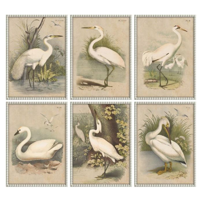 DKD Home Decor Cuadro Oriental de Abeto y Cristal Blanco Marrón 40x55 cm (Pack 6 Unidades)