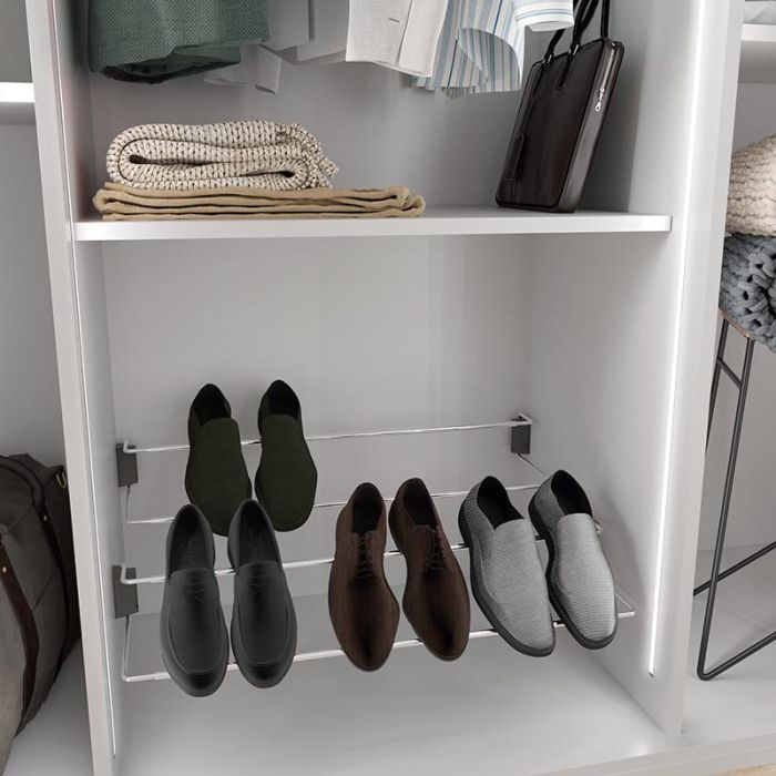 Herrajes Alk Zambo Zapatero Extensible Ajustable para Armario. Organizador de Zapatos Versátil Plástico y Metal Cromado. 1