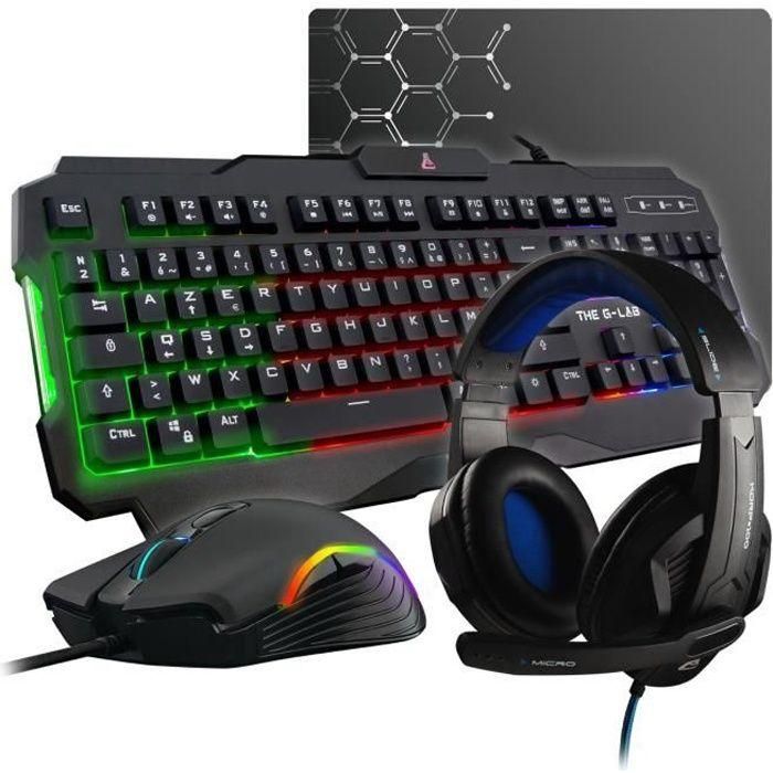 THE G-LAB Gaming Argon Combo Calibre + Mouse y alfombra + Auriculares - KEYZ 120 FR, KULT 130, KORP 150, PAD - ES