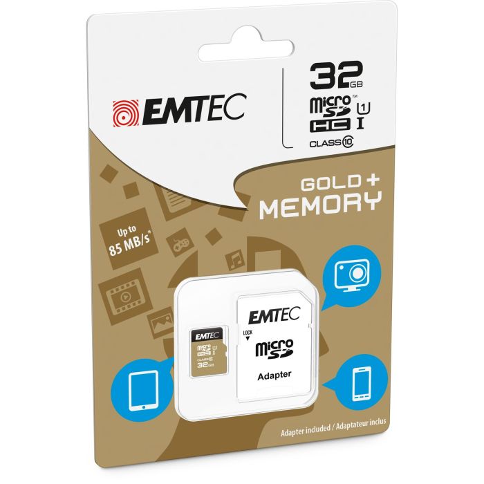 EMTEC M32GB Tarjeta microSDHC EliteGold 32GB UHS-I U1 con Adaptador 1
