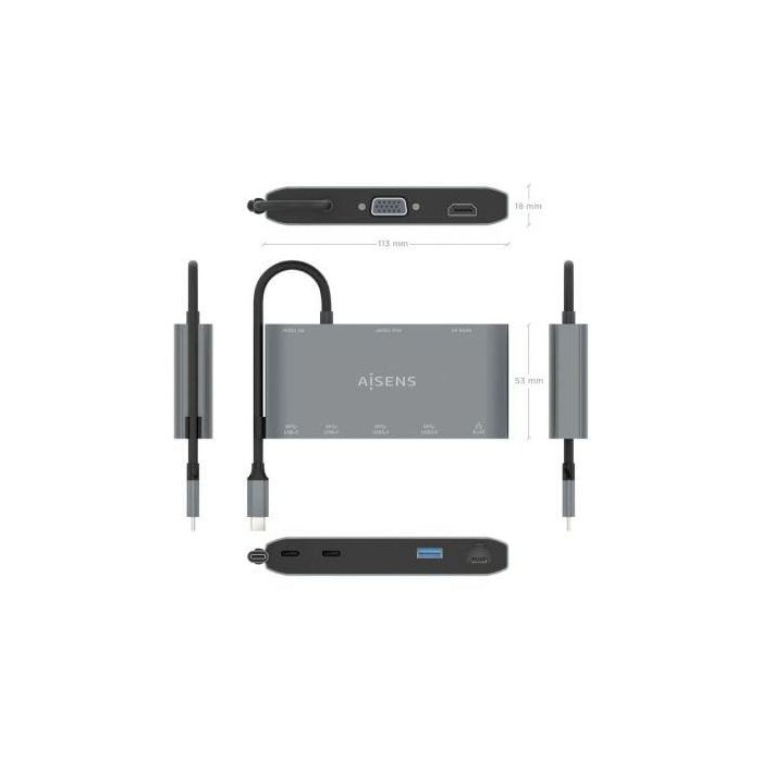 Aisens ASUC-8P010-GR Docking USB Tipo-C 8 en 1 HDMI 4K, VGA, 2xUSB-A, 2xUSB-C, RJ45, USB-C PD 100W Gris 3 Aisens ASUC-8P010-GR Docking USB Tipo-C 8 en 1 HDMI 4K, VGA, 2xUSB-A, 2xUSB-C, RJ45, USB-C PD 100W Gris 3
