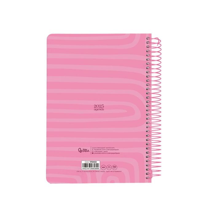 Agenda Espiral Liderpapel Syros A5 2025 Dia Pagina Color Rosa Papel 60 gr 2