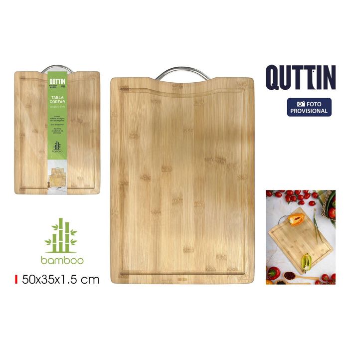 Quttin - Tabla de Cortar de Bambú con Asa - Ideal para Cocina - 50 x 35 x 1.5 cm (6 Unidades)