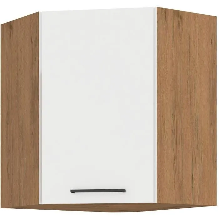 Rock Mueble alto de esquina ROCKGANGLEWH Roble Lancelot y melamina blanca brillo 58 x 58 cm 1