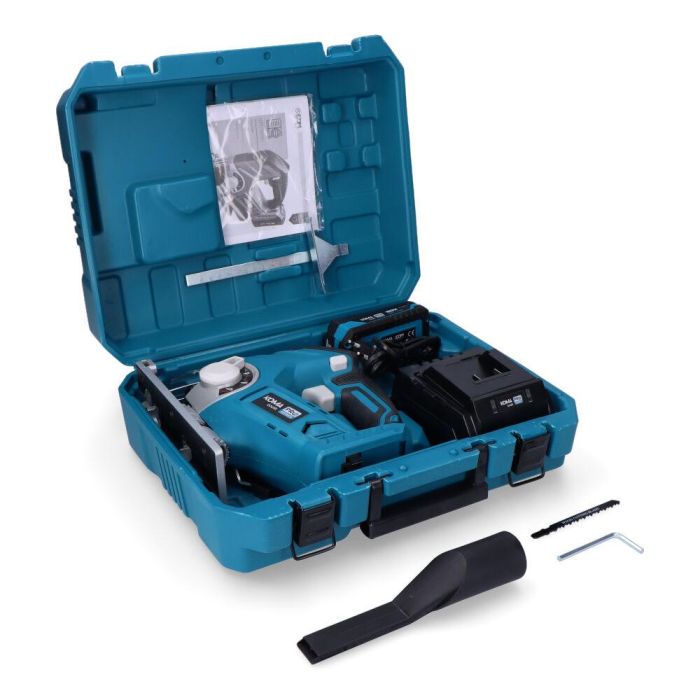 Koma Tools Sierra de calar 08772 20V con 1 Batería 2.0Ah y Cargador, Maletín Incluido, Velocidad Variable, Luz LED, Diseño Ergonómico y Compacto 4