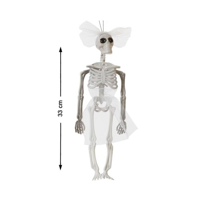 Muñeco Esqueleto Con Tutú Blanco Y Moño 33cm Decoración Temática Halloween