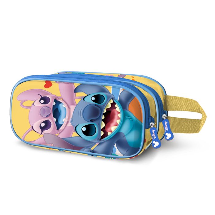 Disney Lilo y Stitch Estuche Portatodo 3D Doble Azul - 2 Compartimentos Escolar con Relieve
