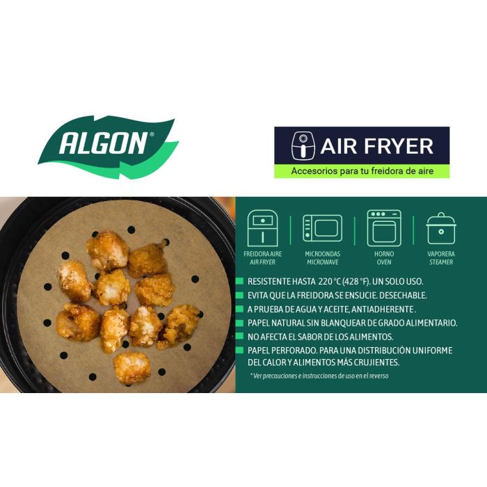 Algon Set de 40 Papeles Redondos Perforados para Airfryer de 20 cm (24 Unidades) 9