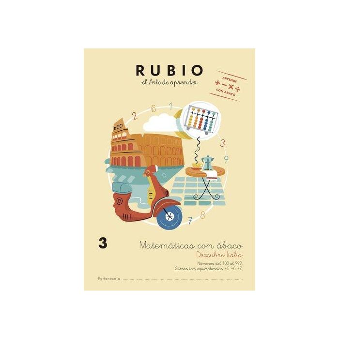 Cuaderno Rubio A4 Matematicas Con Abaco 3 - Descubre Italia (5-6 Años) (Set de 5)