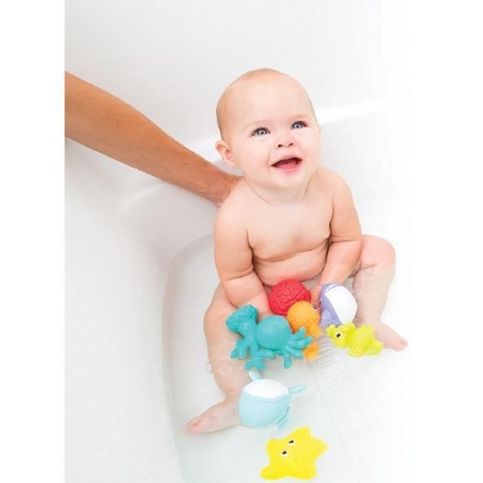 Infantino Juego de Rociadores de Baño 8 Piezas, Figuras de Animales Marinos para Bebés y Niños, con Tubo de Almacenamiento Transparente 2