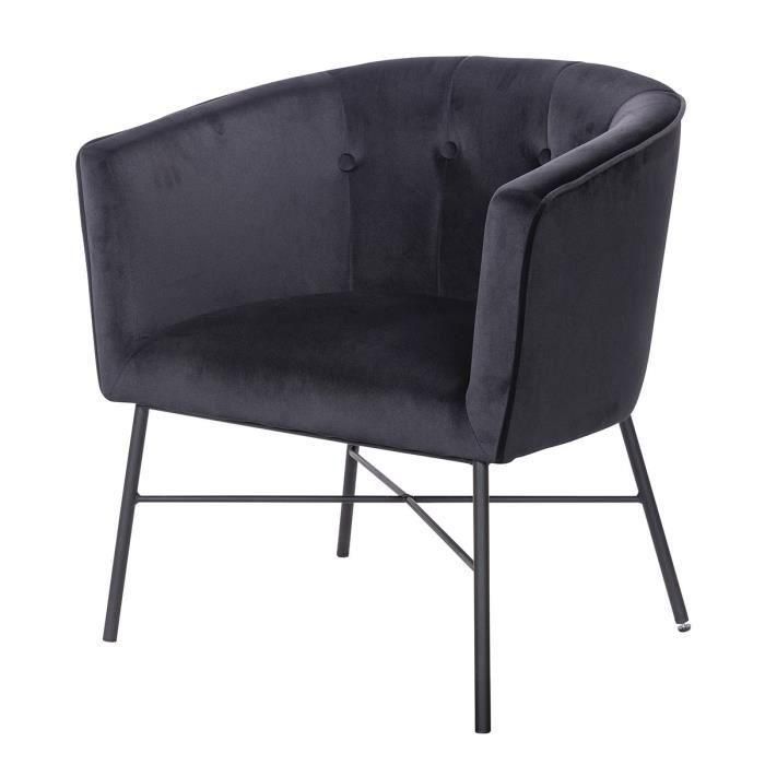 Sillón ELIOTT - con patas de metal - Terciopelo negro - L 68 x P 59 x H 72 cm