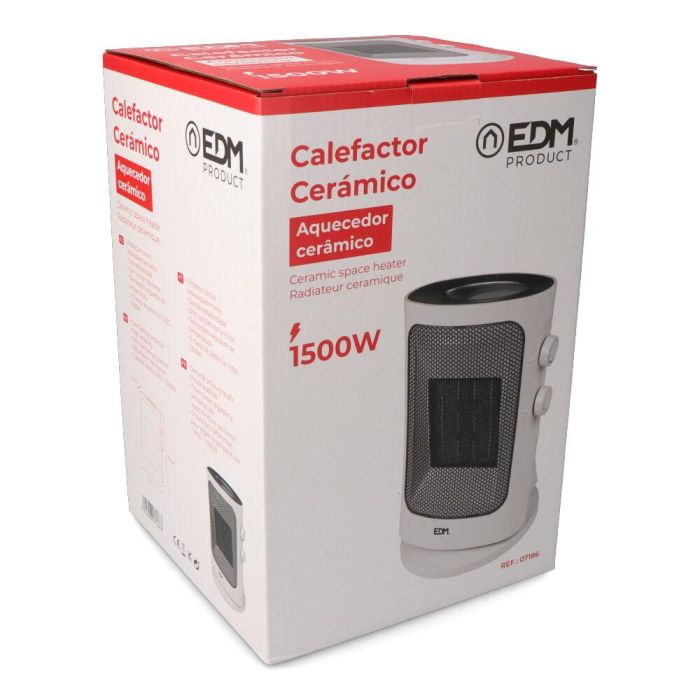 Edm Calefactor Vertical Oscilante 1000-1500W Blanco con Termostato y Protección 2