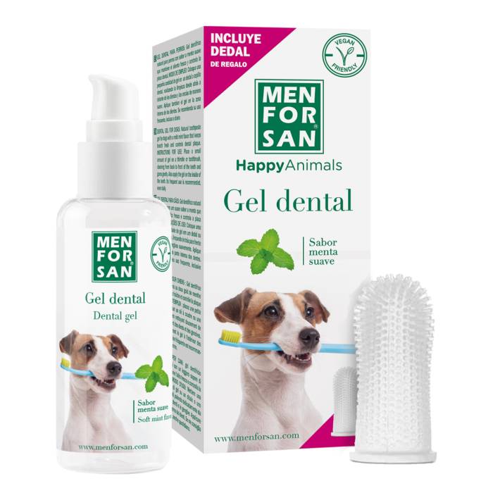 Men For San Gel Dentífrico Natural para Perros con Sabor a Menta Suave, Control de Placa y Aliento Fresco, Incluye Dedal Aplicador