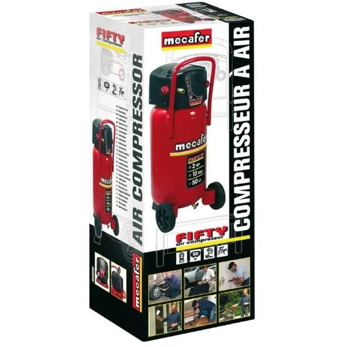 Mecafer FIFTY Compresor de aire vertical 50 L sin aceite 2HP 10 bar Mecafer FIFTY Compresor de aire vertical 50 L sin aceite 2HP 10 bar