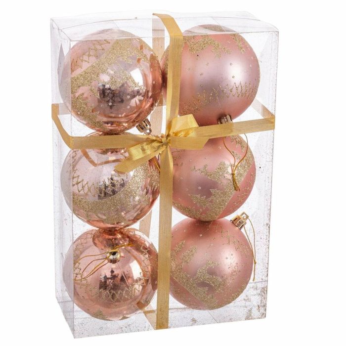 Bolas de Navidad Rosa Plástico Ciervo 8 x 8 x 8 cm (6 Unidades)