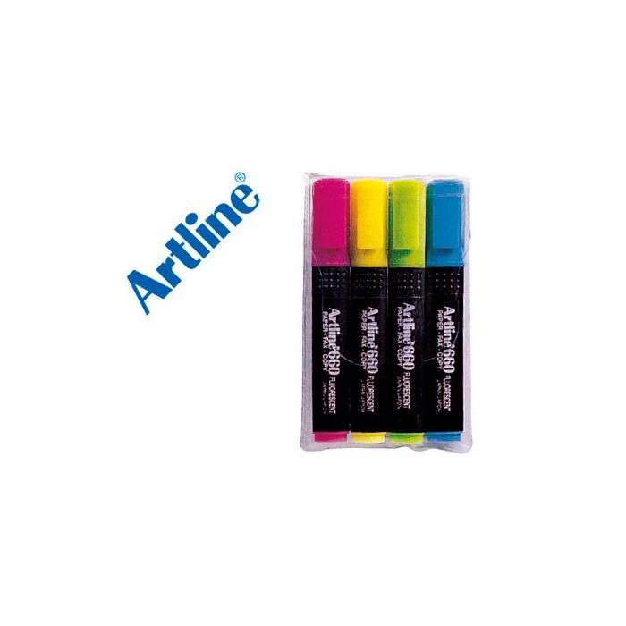 Rotulador Artline Fluorescente Ek-660 Punta Biselada Bolsa De 4 Unidades Colores Surtidos