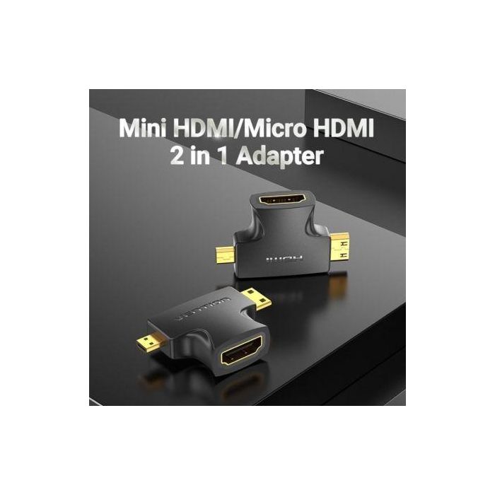 Adaptador HDMI 2 en 1 Vention AGFB0/ HDMI Hembra a Micro HDMI Macho - Mini HDMI Macho 2
