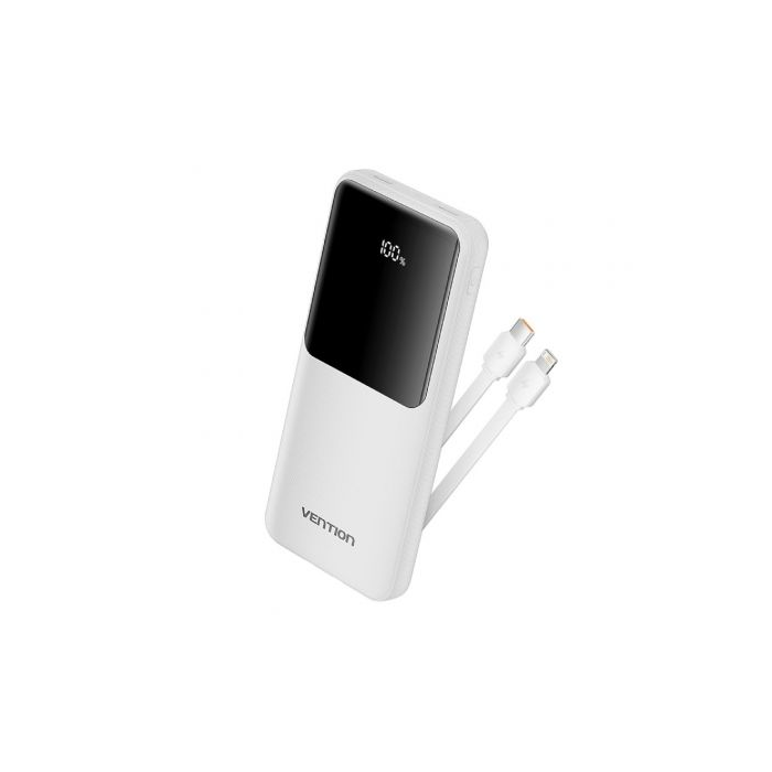 Powerbank 10000mAh Vention FHOW0/ 22.5W/ Blanca/ Incluye Cable USB TIpo-C y Lightning