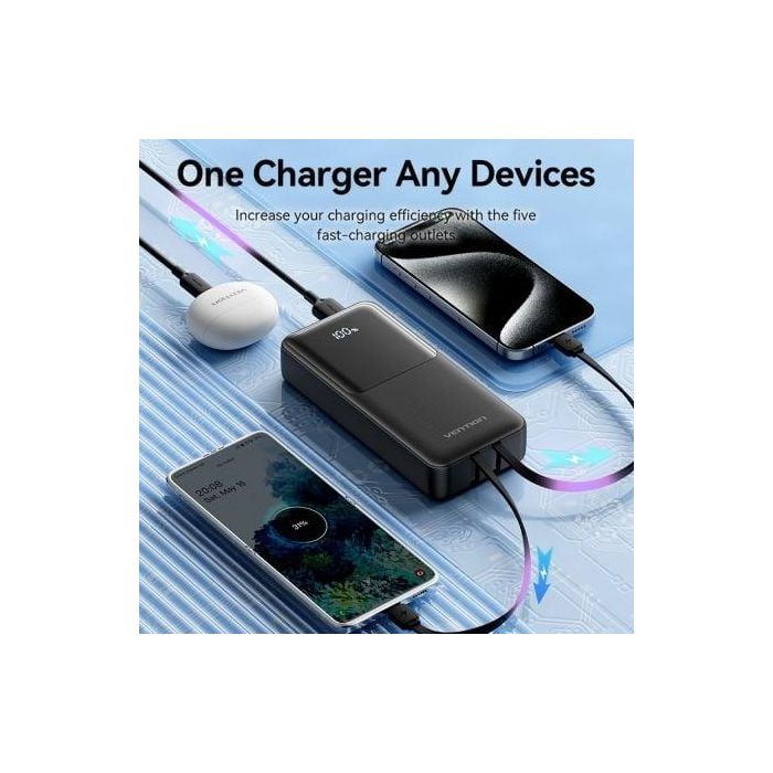 Powerbank 20000mAh Vention FHPB0/ 22.5W/ Negra/ Incluye Cable USB TIpo-C y Lightning 4