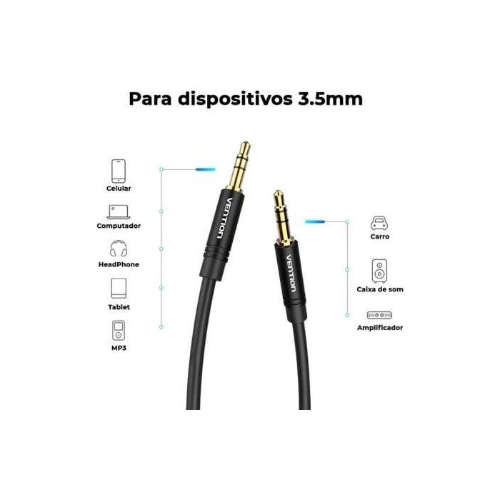 Cable Estéreo Vention BAKBF/ Jack 3.5 Macho - Jack 3.5 Macho/ 1m/ Negro 2