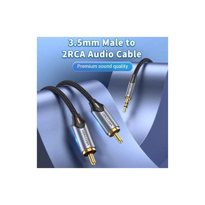 Cable Audio Vention BCNBK/ 2x RCA Macho - Jack 3.5 Macho/ 8m/ Gris 2