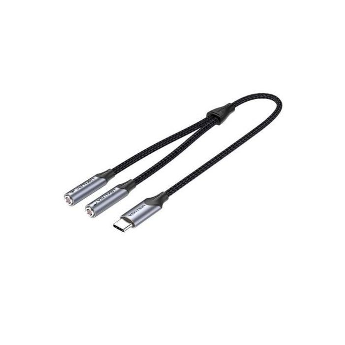 Cable Conversor USB Tipo-C Vention BGPHY/ USB Tipo-C Macho - 2x Jack 3.5 Hembra/ 30cm/ Gris