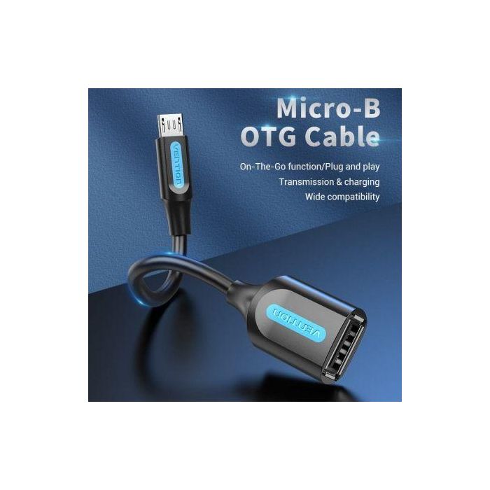 Cable USB 2.0 Vention CCUBB/ MicroUSB Macho - USB Hembra/ 480Mbps/ 15cm/ Negro 1