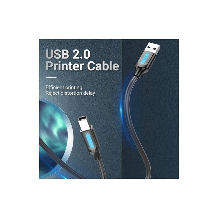 Cable USB 2.0 Impresora Vention COQBI/ USB Tipo-B Macho - USB Macho/ 480Mbps/ 3m/ Negro 1