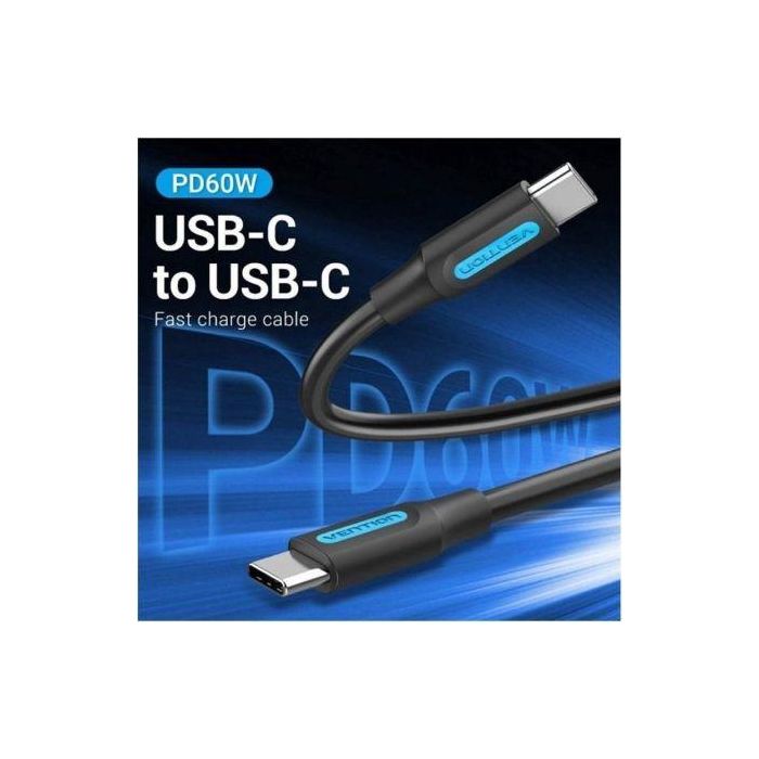 Cable USB 2.0 Tipo-C Vention COSBI/ USB Tipo-C Macho - USB Tipo-C Macho/ Hasta 60W/ 480Mbps/ 3m/ Negro 1