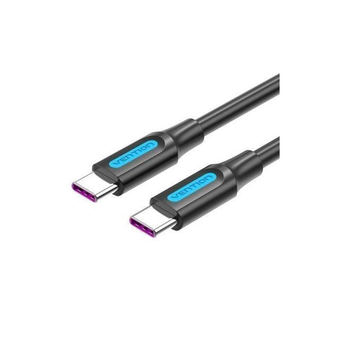 Cable USB 2.0 Tipo-C Vention COTBD/ USB Tipo-C Macho - USB Tipo-C Macho/ Hasta 100W/ 480Mbps/ 50cm/ Negro