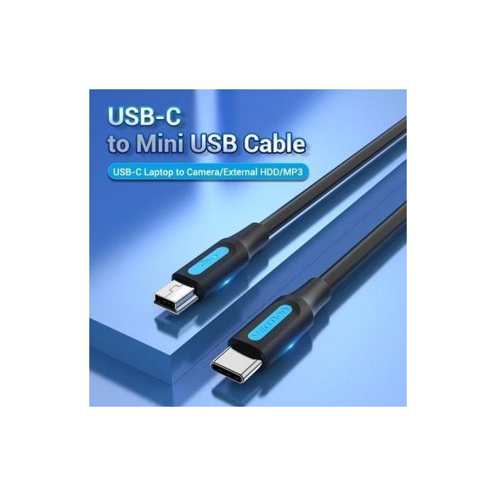 Cable USB 2.0 Tipo-C Vention COWBF/ USB Tipo-C Macho - MiniUSB Macho/ Hasta 10W/ 480Mbps/ 1m/ Negro 1