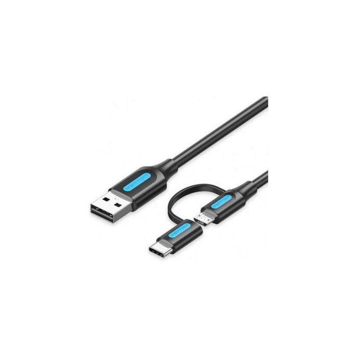 Cable USB 2.0 Vention CQDBD USB Macho - Micro USB Macho/ USB Tipo-C Macho/ 480Mbps/ 50cm/ Negro