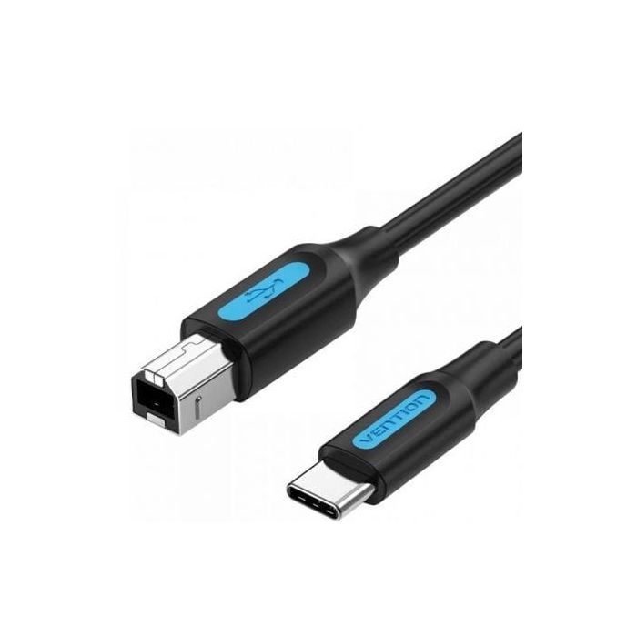 Cable USB 2.0 Impresora Vention CQUBF/ USB Tipo-B Macho - USB Tipo-C Macho/ 480Mbps/ 1m/ Negro