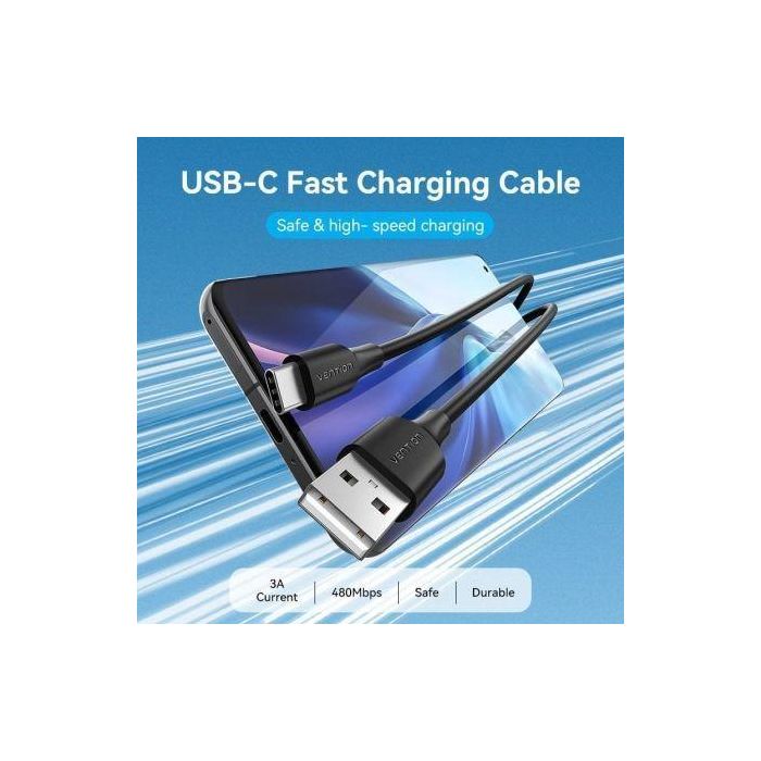 Cable USB Tipo-C Vention CTHBC/ USB Tipo-C Macho - USB Macho/ Hasta 60W/ 480Mbps/ 25cm/ Negro 1