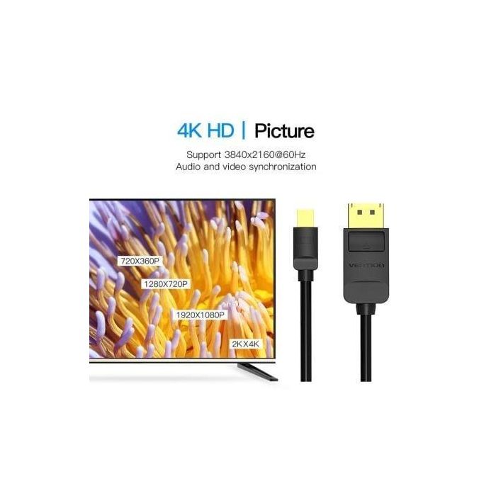 Cable Conversor Vention HAABG/ Mini DisplayPort Macho - DisplayPort Macho/ 1.5m/ Negro 1