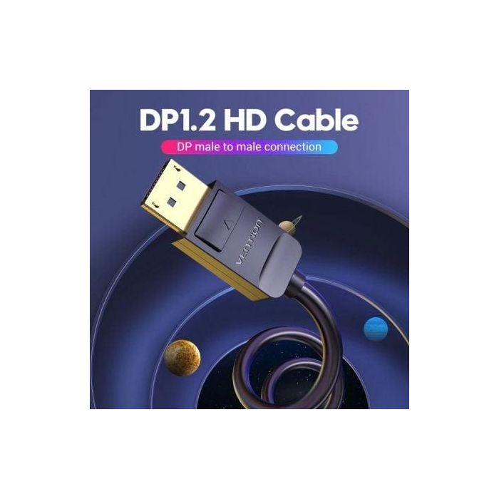 Cable Displayport 1.2 4K Vention HACBH/ Displayport Macho - Displayport Macho/ 2m/ Negro 1