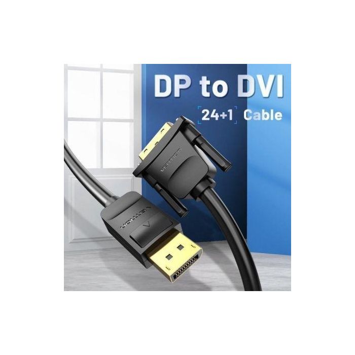Cable Conversor Vention HAFBF/ Displayport Macho - DVI Macho/ 1m/ Negro 1