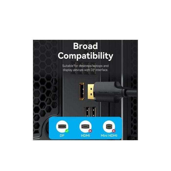 Cable Vention HAKBF/ DisplayPort Macho - DisplayPort 4K Macho/ 1m/ Negro 4
