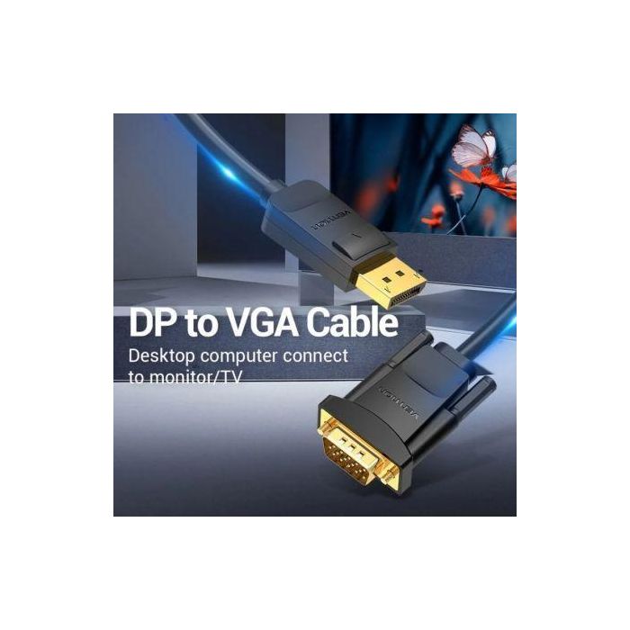 Cable Conversor Vention HBLBG/ Displayport Macho - VGA Macho/ 1.5m/ Negro 1