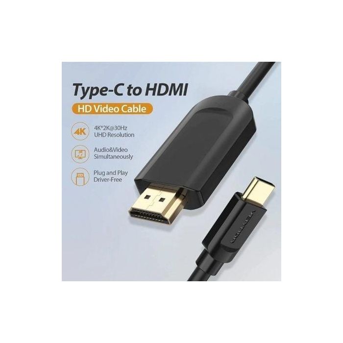 Cable Conversor HDMI 1.4 4K Vention CGUBF/ USB Tipo-C Macho - HDMI Macho/ 1m/ Negro 3