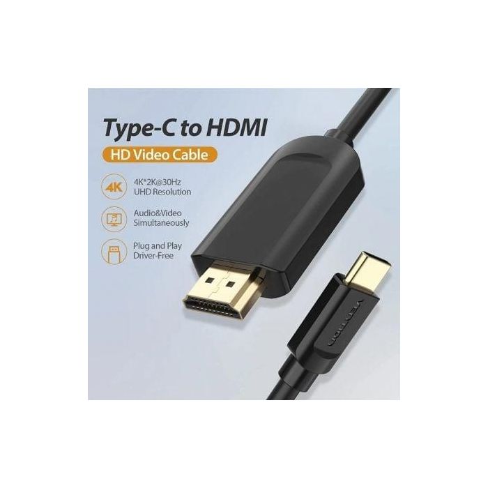 Cable Conversor HDMI 1.4 4K Vention CGUBH/ USB Tipo-C Macho - HDMI Macho/ 2m/ Negro 3