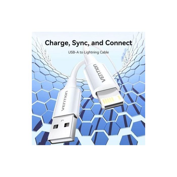 Cable USB 2.0 Lightning Vention LAIWF/ USB Macho - Lightning Macho/ 480Mbps/ 1m/ Blanco 1