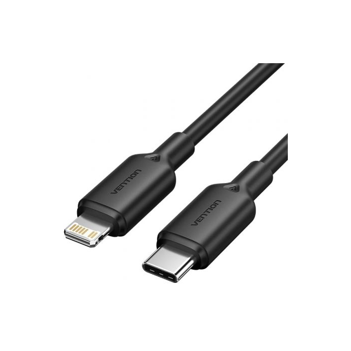 Cable USB 2.0 Tipo-C Lightning Vention LAKBF/ USB Tipo-C Macho - Lightning Macho/ Hasta 27W/ 480Mbps/ 1m/ Negro