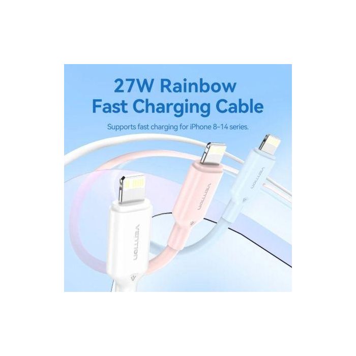 Cable USB 2.0 Tipo-C Lightning Vention LAKPF/ USB Tipo-C Macho - Lightning Macho/ Hasta 27W/ 480Mbps/ 1m/ Rosa 1