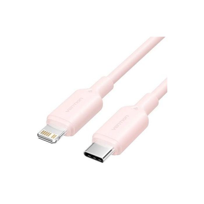 Cable USB 2.0 Tipo-C Lightning Vention LAKPF/ USB Tipo-C Macho - Lightning Macho/ Hasta 27W/ 480Mbps/ 1m/ Rosa