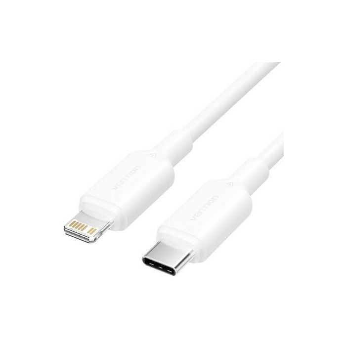 Cable USB 2.0 Tipo-C Lightning Vention LAKWF/ USB Tipo-C Macho - Lightning Macho/ Hasta 27W/ 480Mbps/ 1m/ Blanco