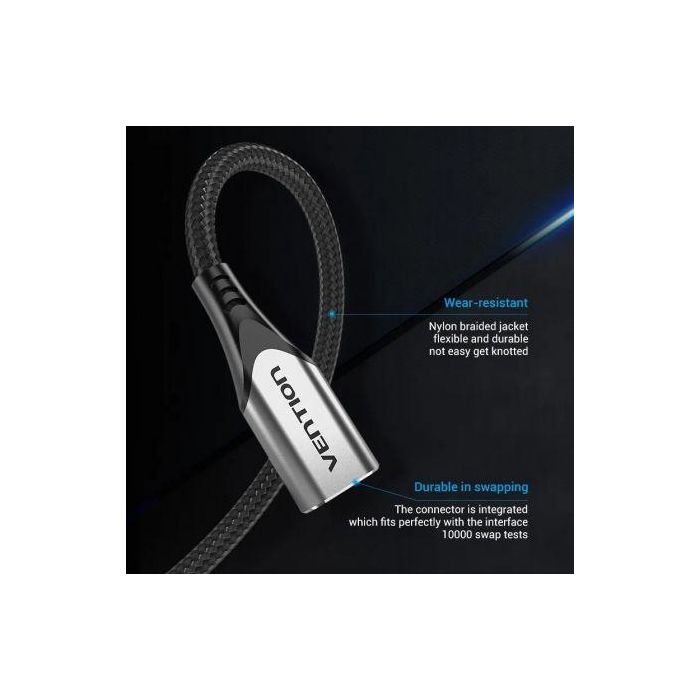 Cable Alargador USB 3.1 Tipo-C Vention TABHF/ USB Tipo-C Macho - USB Tipo-C Hembra/ Hasta 60W/ 5Gbps/ 1m/ Gris 1