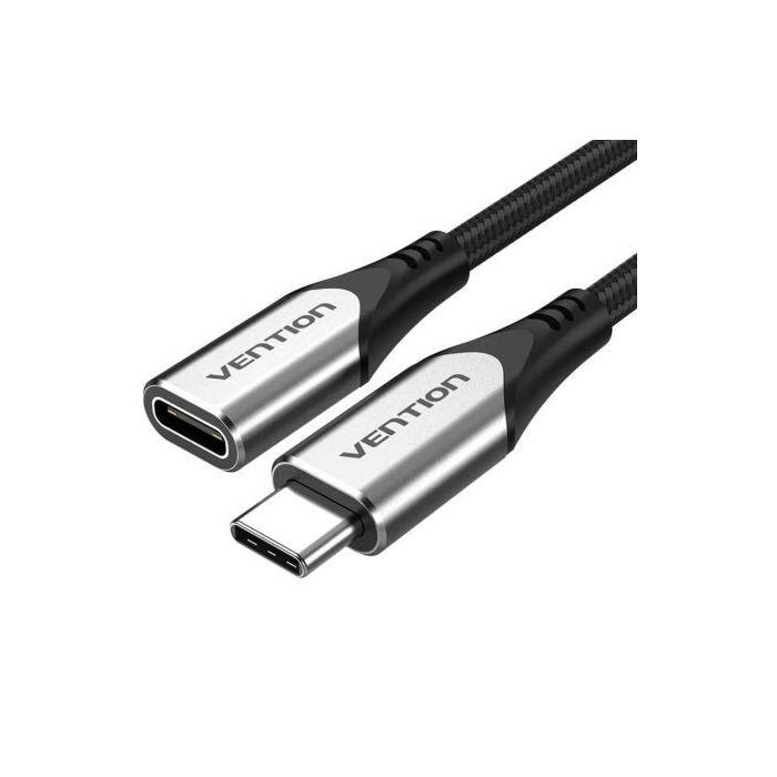 Cable Alargador USB 3.1 Tipo-C Vention TABHF/ USB Tipo-C Macho - USB Tipo-C Hembra/ Hasta 60W/ 5Gbps/ 1m/ Gris