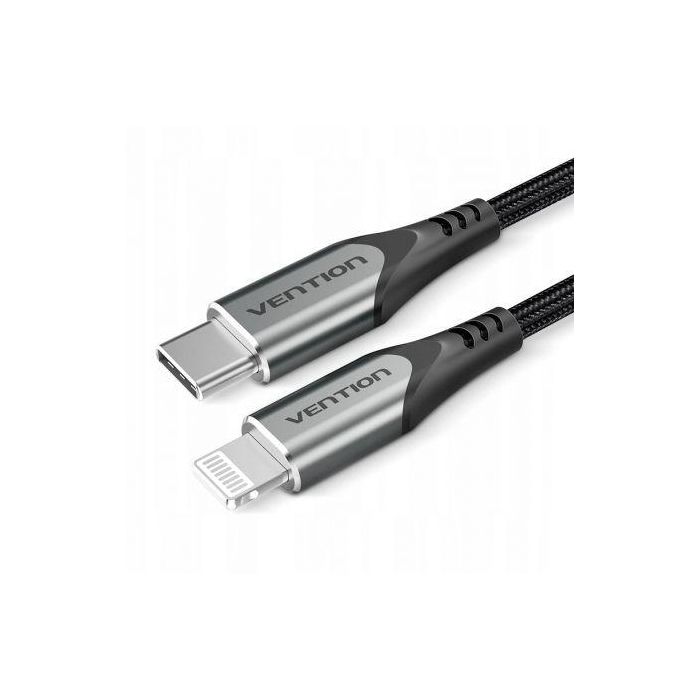 Cable USB 2.0 Tipo-C Lightning Vention TACHF/ USB Tipo-C Macho - Lightning Macho/ Hasta 27W/ 480Mbps/ 1m/ Gris